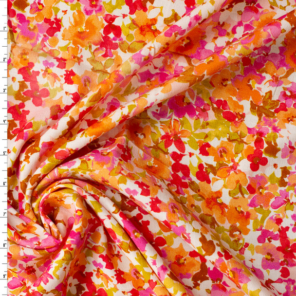 Summer Bliss Small Watercolor Floral Linen Look Rayon #32039 Fabric By The Yard