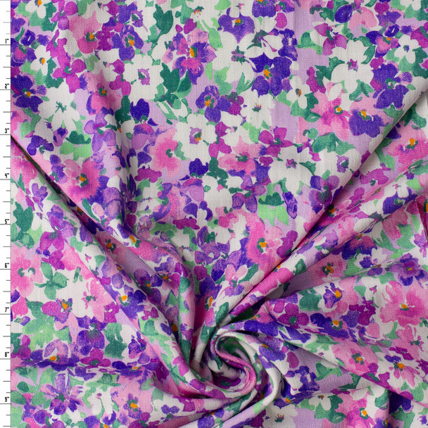 Lilac Fields Small Watercolor Floral Linen Look Rayon #32041 Fabric By The Yard