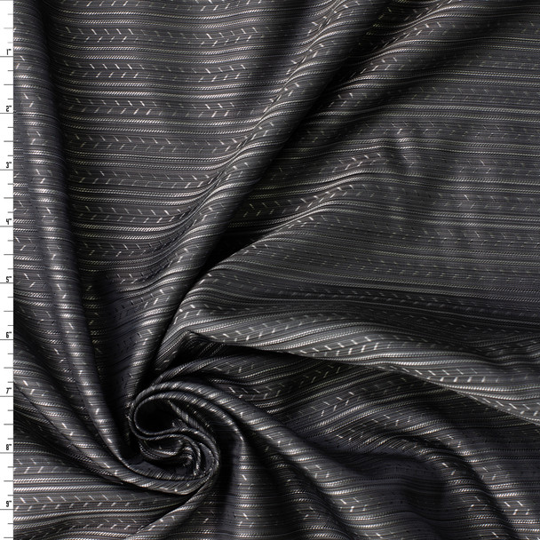 Gunmetal Black Geo Stripe Designer Cupro Lining #32042 Fabric By The Yard