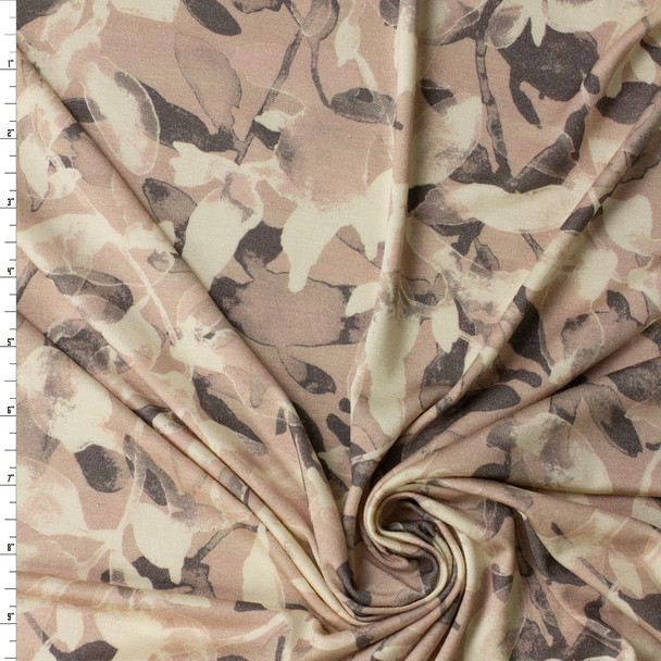 Taupe and Tan Leaves and Branches Designer Rayon Jersey Knit #32056 Fabric By The Yard