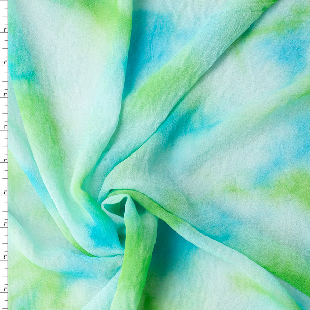 Teal, Aqua, and Lime Tie Dye Silk Georgette #32063 Fabric By The Yard
