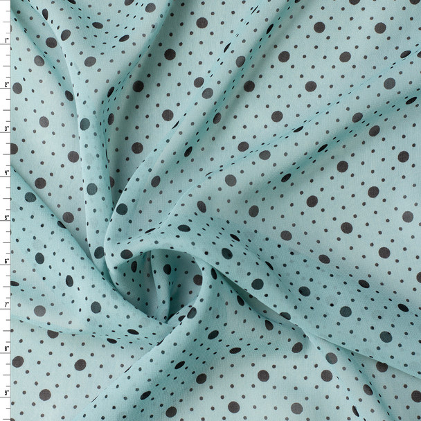 Black on Dusty Aqua Dots Silk Chiffon #32064 Fabric By The Yard