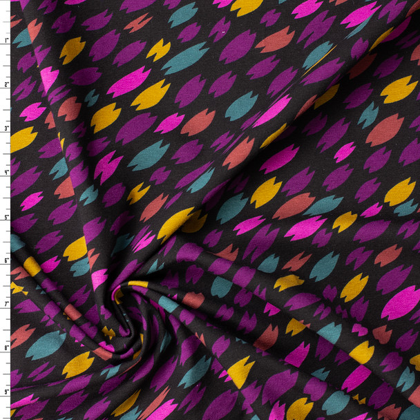 Midnight Ikat Petals Stretch Cotton Jersey Knit #32088 Fabric By The Yard