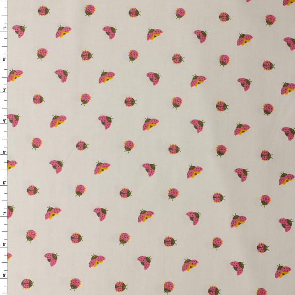 Joyful June Cream Ladybugs Cotton Woven from FIGO #32122 Fabric By The Yard