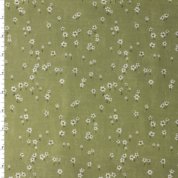 Humblebee Green Daisies Recycled Cotton Recycled Cotton Woven from FIGO #32128 Fabric By The Yard