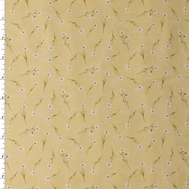 Humblebee Yellow Tossed Floral Recycled Cotton Recycled Cotton Woven from FIGO #32129 Fabric By The Yard