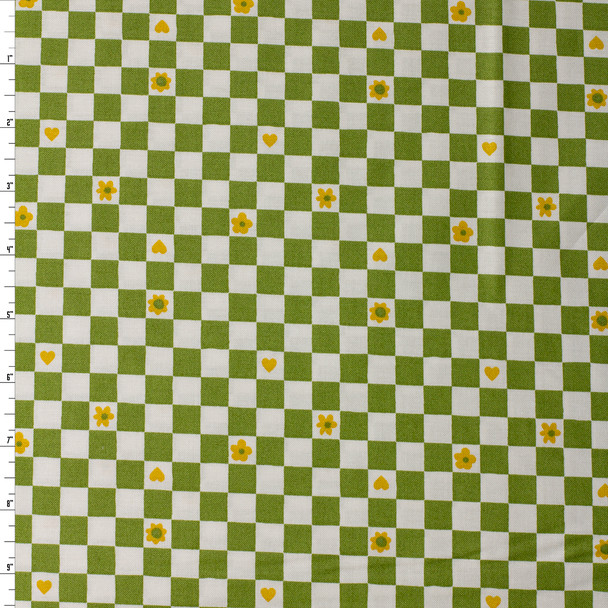 Joyful June Green Checks Cotton Woven from FIGO #32135 Fabric By The Yard