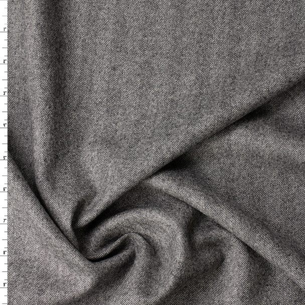 Charcoal Herringbone Brushed Wool Suiting #32165 Fabric By The Yard