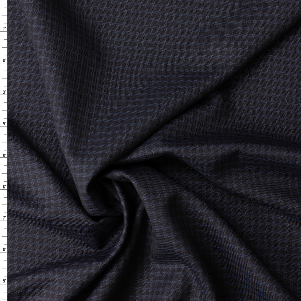 Black and Blue Shadow Gingham Designer Wool Suiting #32168 Fabric By The Yard