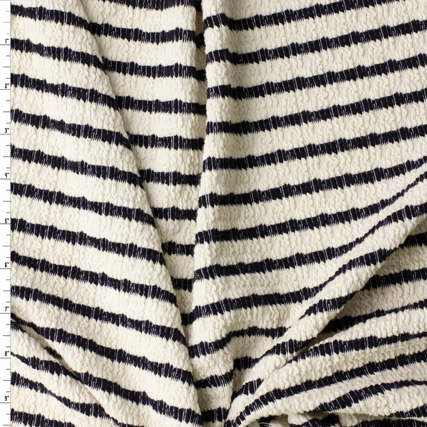 Navy on Offwhite Horizontal Stripe Stretch Pucker Knit #32188 Fabric By The Yard