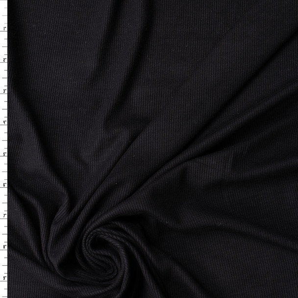 Black Heavy 2x1 Rayon/Spandex Rib Knit #32203 Fabric By The Yard