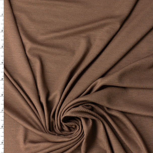 Brown Heavy 2x1 Rayon/Spandex Rib Knit #32205 Fabric By The Yard
