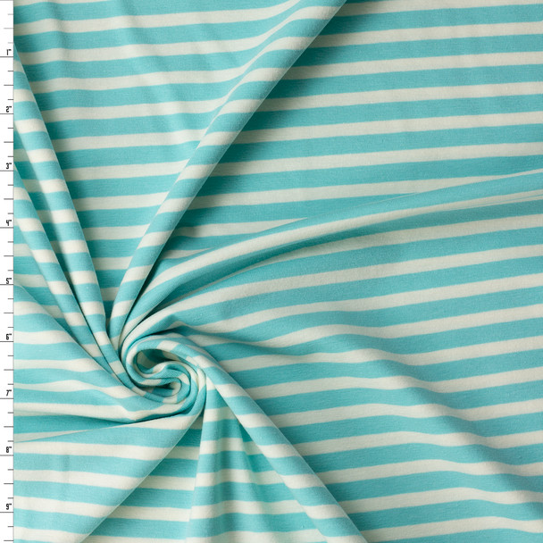 Striped Alike Aqua Stretch Cotton Jersey Knit from Art Gallery Fabrics #32306 Fabric By The Yard