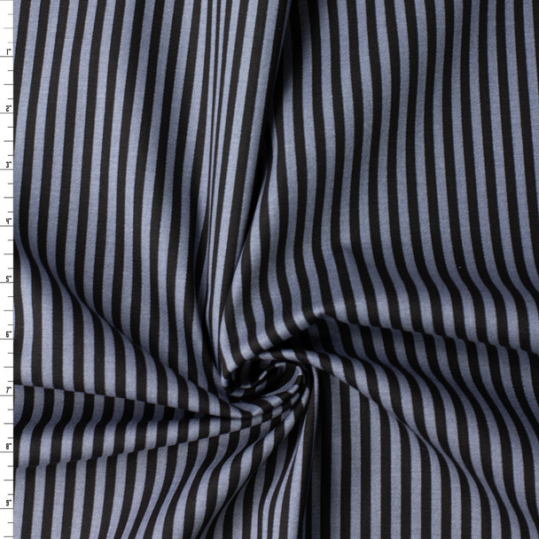 Black and Grey Vertical Stripe Stretch Cotton Twill #32338 Fabric By The Yard