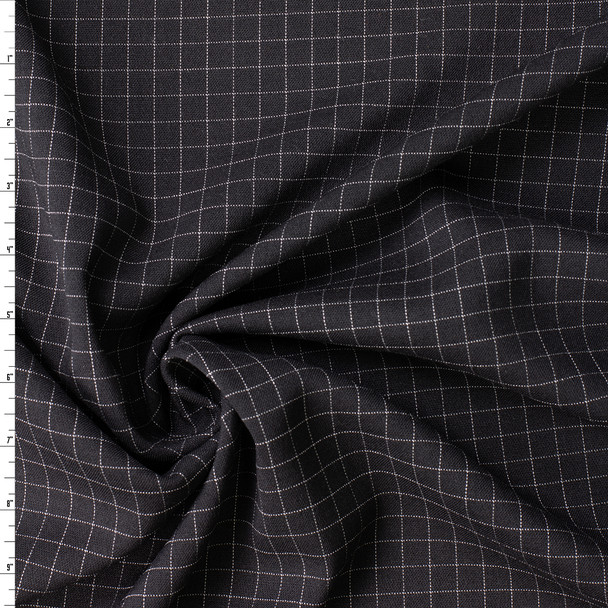 White on Black Fine Windowpane Plaid Italian Wool #32367 Fabric By The Yard