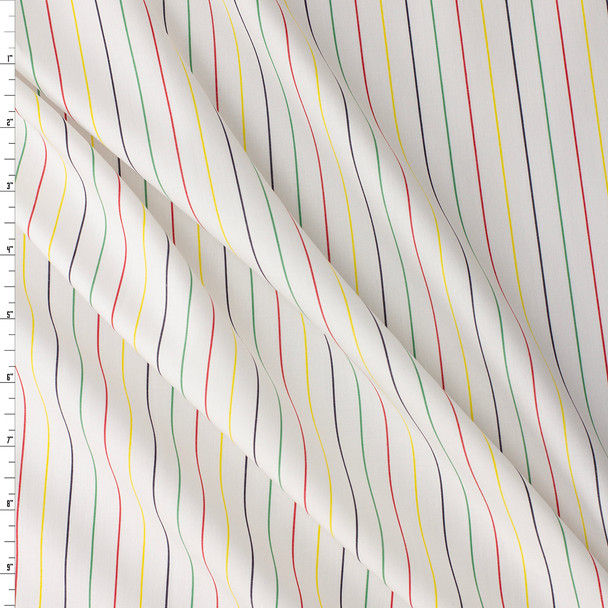 Primary Pinstripe on White Italian Cotton Shirting #32375 Fabric By The Yard