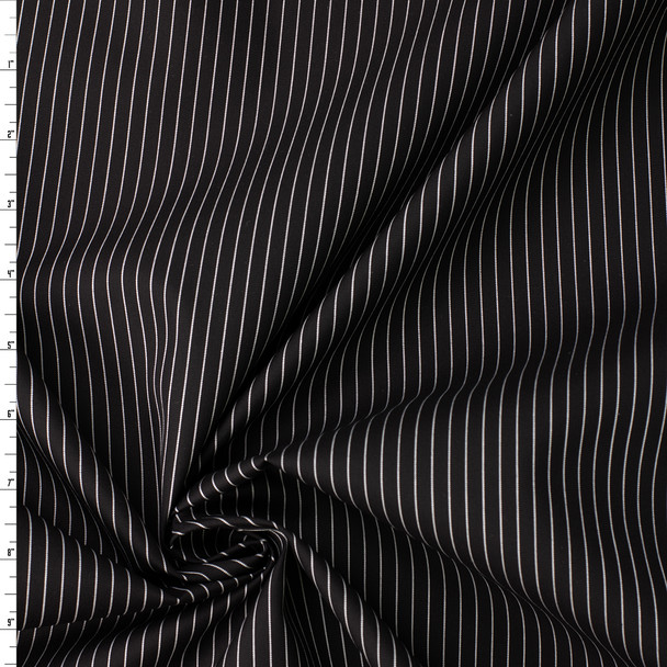 White on Black Narrow Pinstripe Cotton Poplin #32377 Fabric By The Yard