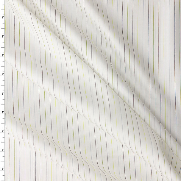 Black, Olive, Navy, and Lime Pinstripe Satin Striped Italian Cotton Shirting #32381 Fabric By The Yard