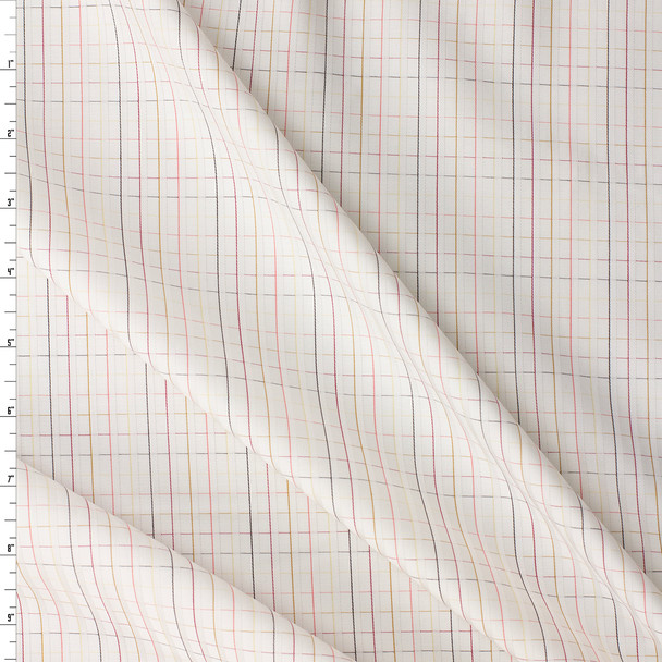 Black, Yellow, Red, Tan, and Wine Pinstripe Satin Striped Italian Cotton Shirting #32383 Fabric By The Yard