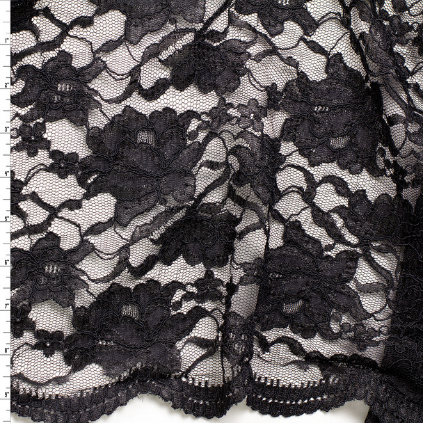 Black Floral Reimbroidered Lace #32385 Fabric By The Yard