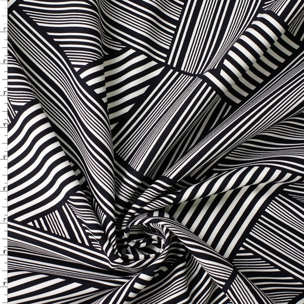 Black and White Abstract Geo Stretch Cotton Twill #32393 Fabric By The Yard
