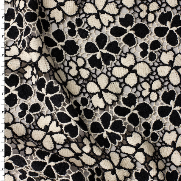 Black and Ivory Two Tone Floral Cotton Guipure Lace #32401 Fabric By The Yard