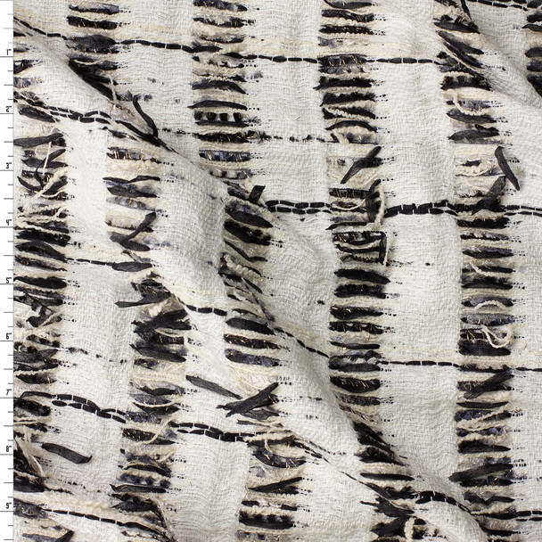 Black and Metallic Gold on Offwhite Grunge Cotton Tweed #32405 Fabric By The Yard