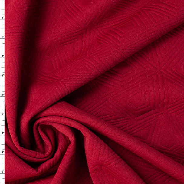 Burgundy Geo Quilted Look Double Knit #32440 Fabric By The Yard