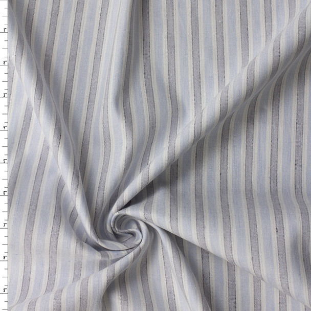 Navy, Sky, and Offwhite Vertical Stripe Marabella Stretch Linen/Viscose #32481 Fabric By The Yard