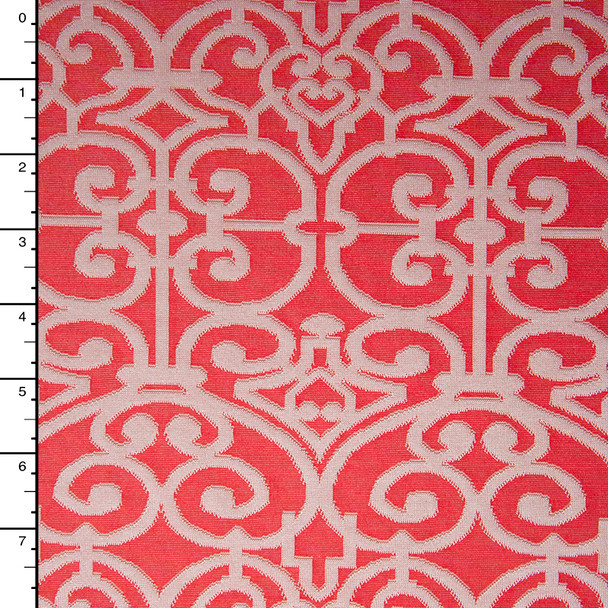 Offwhite and Coral Embossed Ornate Pattern Nylon/Lycra