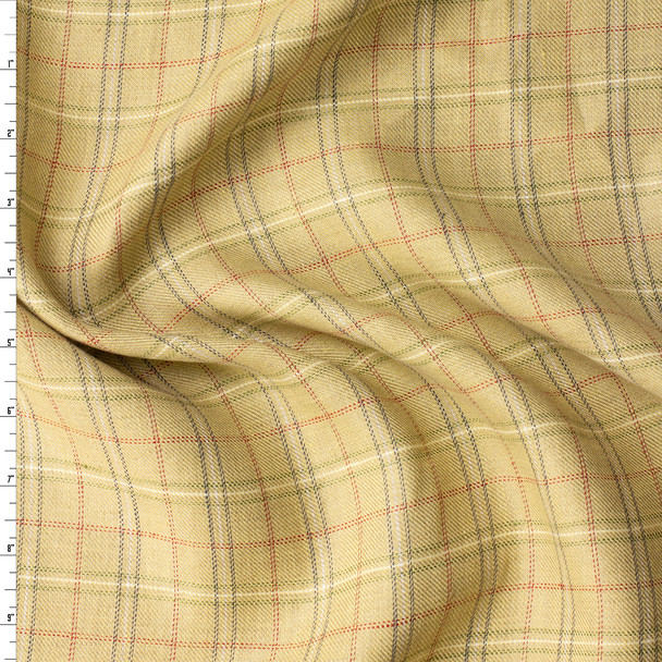 Tan, Sage, and Rust Plaid European Linen Twill #32493 Fabric By The Yard