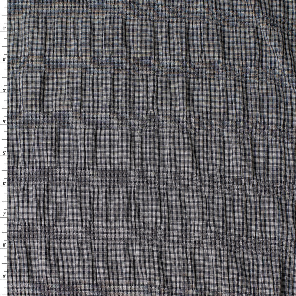 Black and Charcoal Mini Check Gathered Stretch Seersucker #32510 Fabric By The Yard