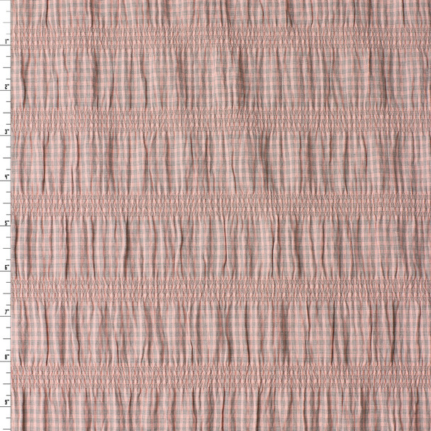 Pink and Sage Mini Check Gathered Stretch Seersucker #32515 Fabric By The Yard