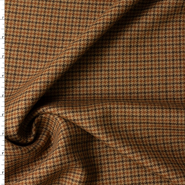 Caramel and Brown on Tan Houndstooth Plaid Wool Tweed #32547 Fabric By The Yard