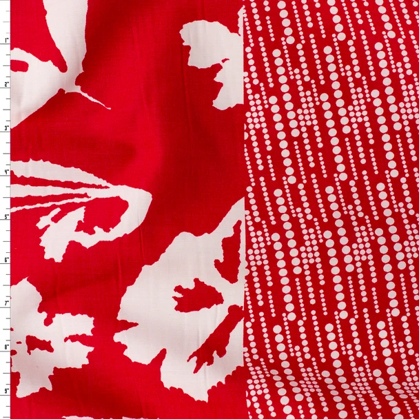 White on Red Island Border Print Cotton/Silk Lawn #32561 Fabric By The Yard
