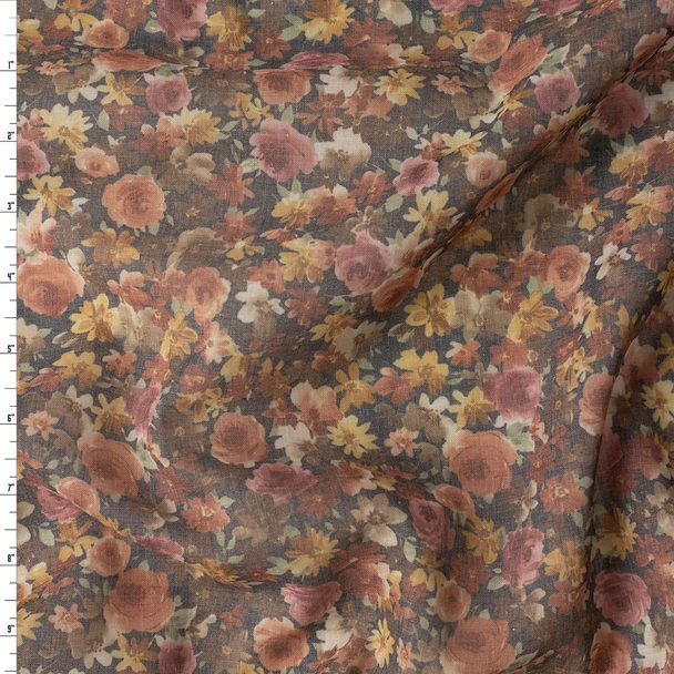 Dusty Vintage Floral on Grey Cotton Voile #32562 Fabric By The Yard