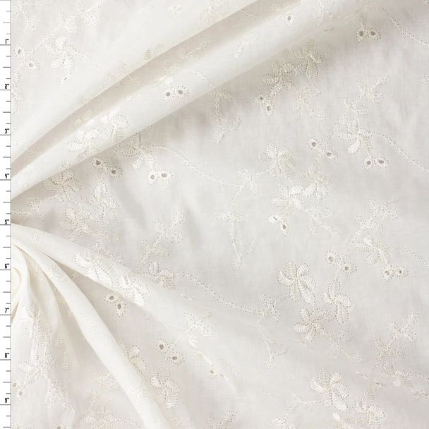 Offwhite All Over Floral Vines Italian Embroidered Cotton Lawn #32584 Fabric By The Yard
