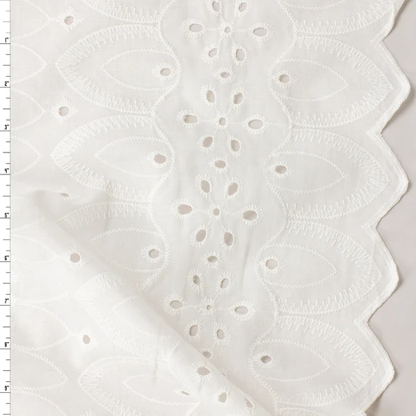 White Banded Leafy Eyelet Italian Cotton Eyelet #32589 Fabric By The Yard