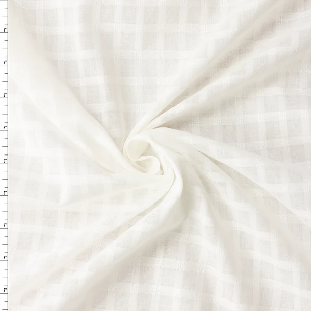 White on White Plaid Italian Dobby Weave Cotton Lawn #32591 Fabric By The Yard