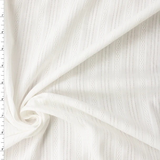 White Italian Dobby Stripe Cotton Lawn #32594 Fabric By The Yard