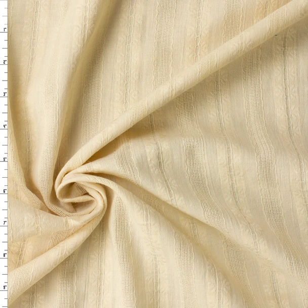 Light Tan Italian Dobby Stripe Cotton Lawn #32596 Fabric By The Yard