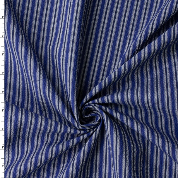 Grey and Navy Vertical Stripe Italian Cotton Seersucker #32608 Fabric By The Yard