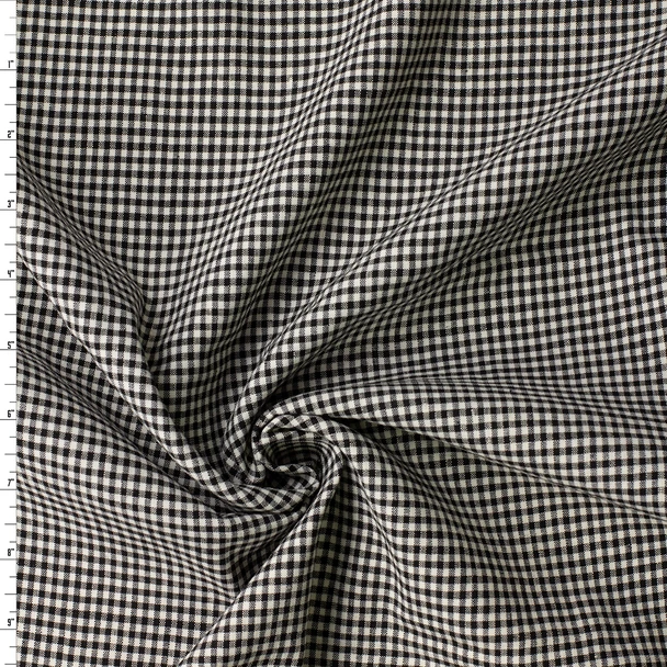 Black and Ivory Gingham Italian Stretch Midweight Cotton/Linen #32612 Fabric By The Yard