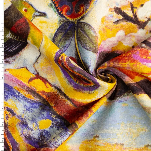 Painterly Sunwashed Aviary Japanese Linen #32625 Fabric By The Yard