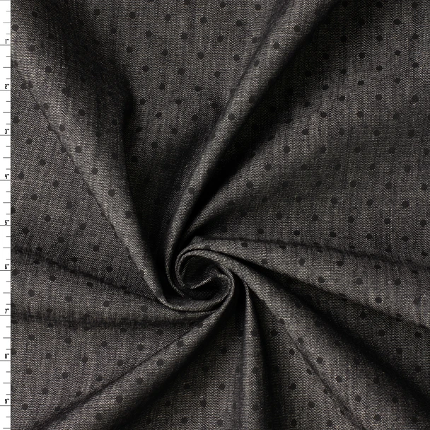 Black Polka Dots on Black 5.7oz Italian Denim #32640 Fabric By The Yard
