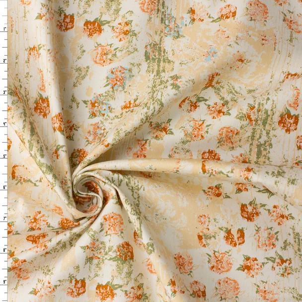Rose and Taupe Tiled Grunge Floral Stretch Cotton Poplin #32655 Fabric By The Yard