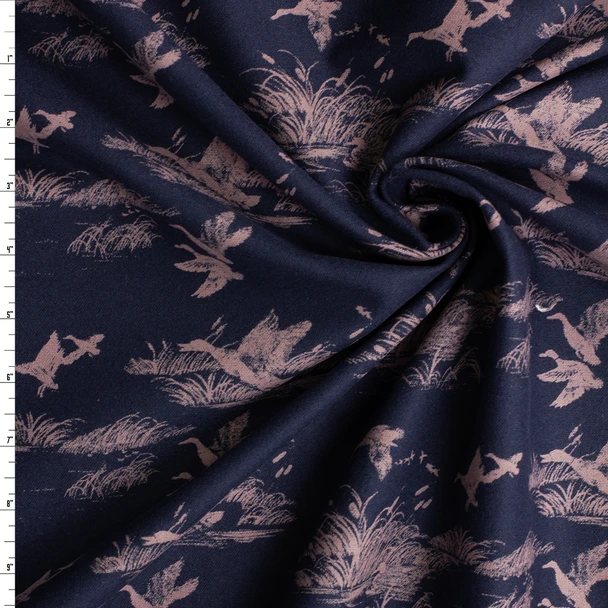 Sundown Duck Marshes on Midnight Heavyweight Italian Cotton Flannel #32671 Fabric By The Yard