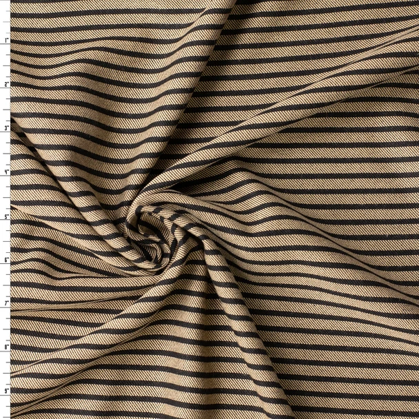 Black and Tan Horizontal Stripe Italian Cotton Flannel #32673 Fabric By The Yard