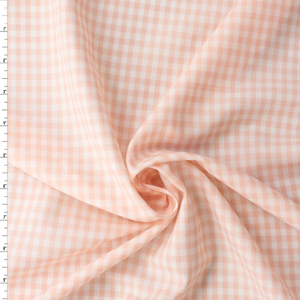 Blush and White Japanese Cotton/Tencel 1/4” Gingham #32695 Fabric By The Yard