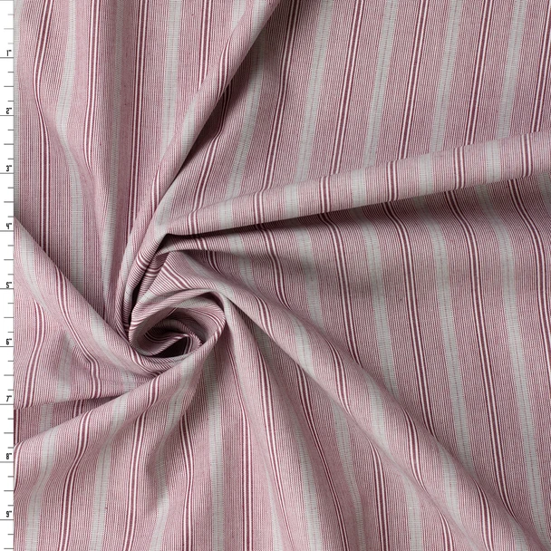 Dusty Maroon and Sage Stripe on White Japanese Cotton Shirting #32759 Fabric By The Yard